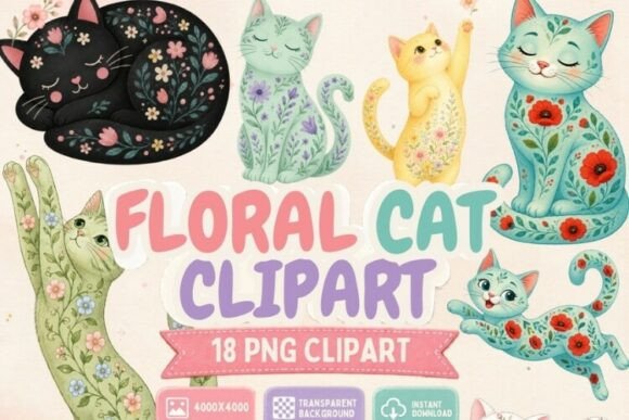 Download Floral Cat Clipart PNG, 18 Cute Flower - Floral cat clipart Collection