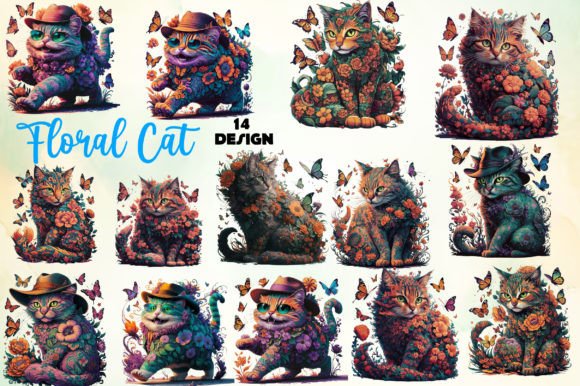Download Floral Cat Clipart PNG Bundle - Premium Resources