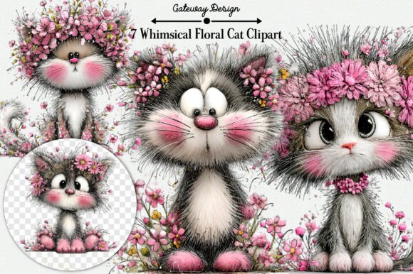 Download Whimsical Floral Cat Clipart - Premium Resources