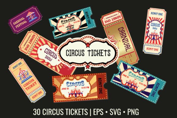 Download 30 Vintage Circus Tickets Vector Clipart - Vector clipart Collection