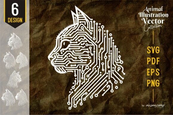 Download Cat Circuit Head – Tech Line Art Animal - Animal Collection