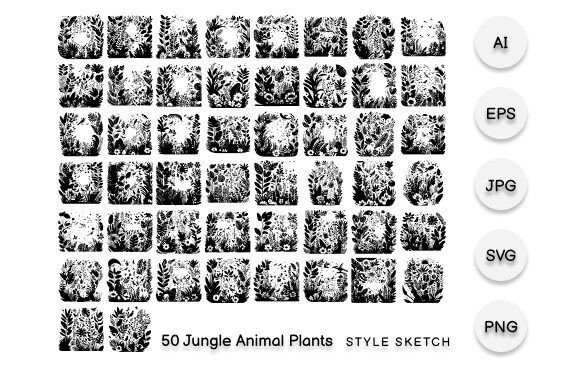 Download Jungle Animal Plants Element Black - Animal Collection